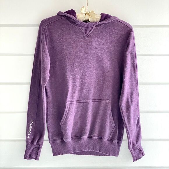 Athleta Girl Purple All For One Soft Logo Sleeve “Powerful” Hoodie Sweatshirt XL - Picture 2 of 9